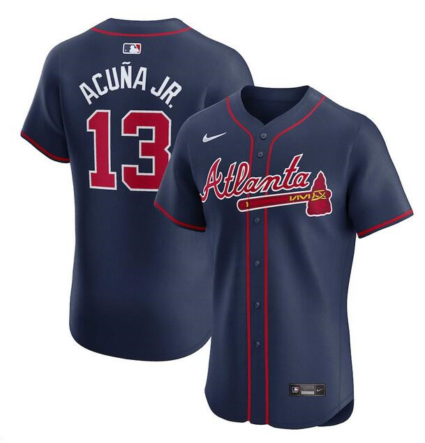 Men's Atlanta Braves #13 Ronald Acuña Jr. Navy Alternate Elite Stitched Baseball Jersey